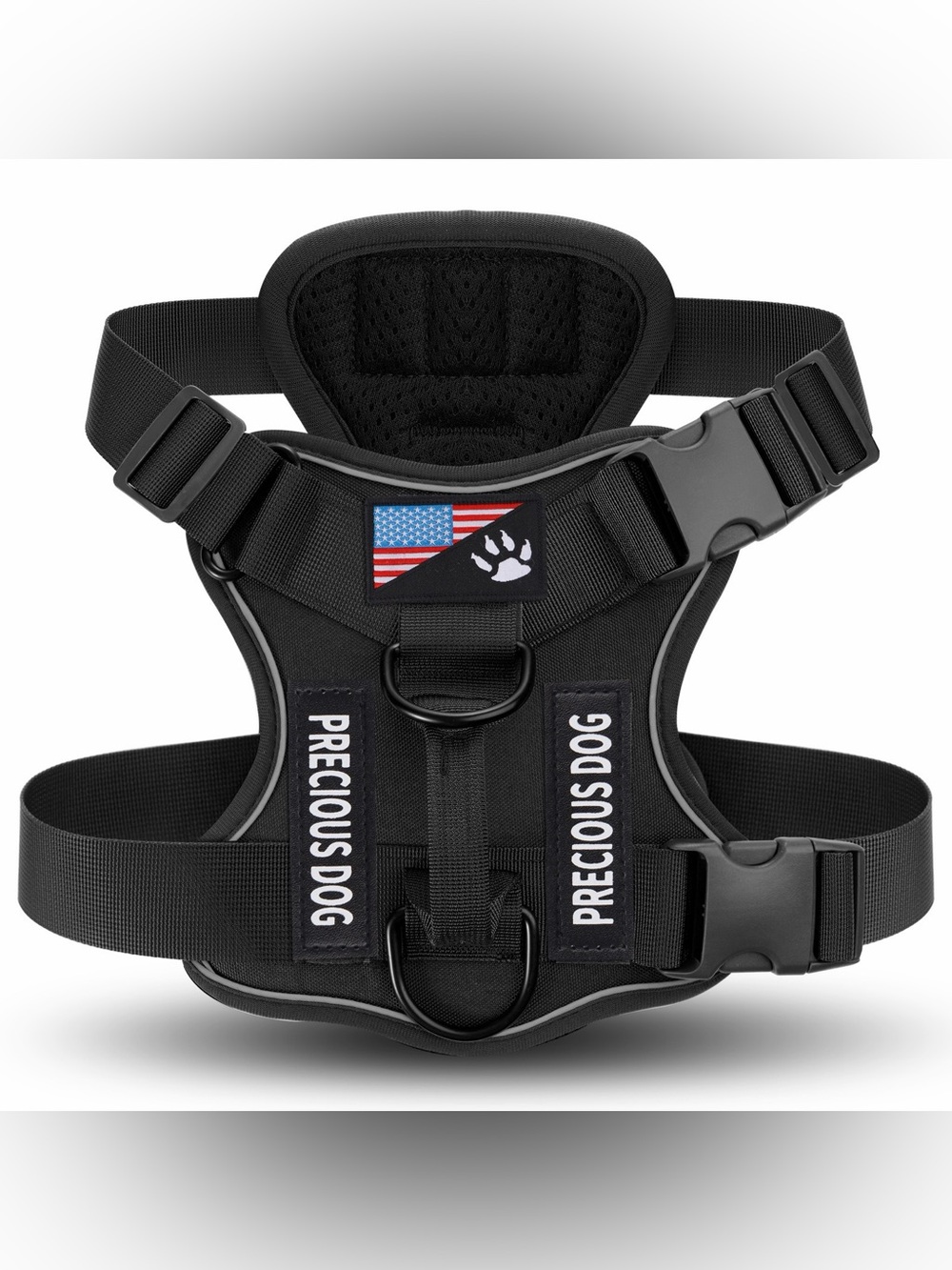 Black No-Pull Reflective Dog Harness with USA Patch